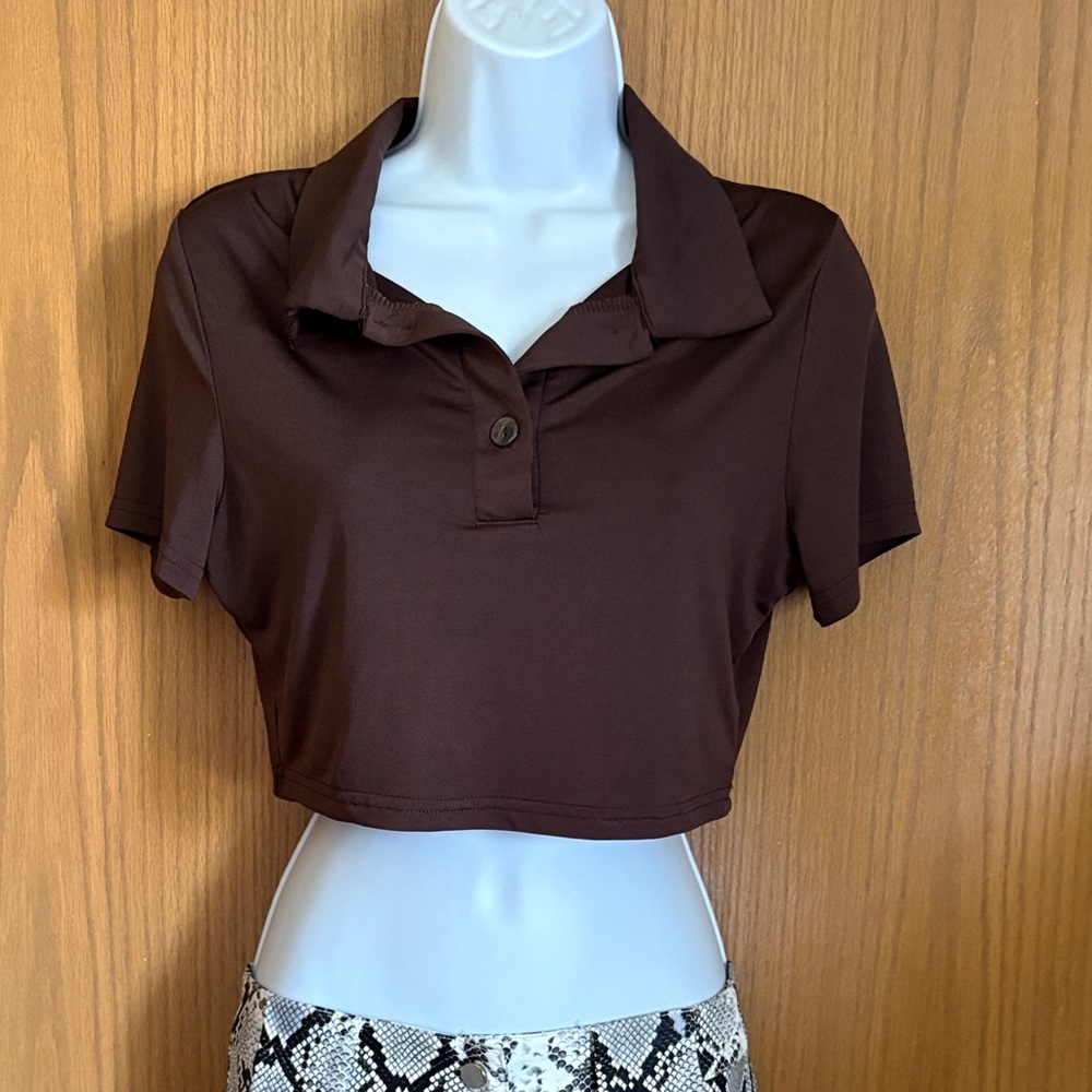 SHEIN SIZE L Brown Cropped Polo Shirt